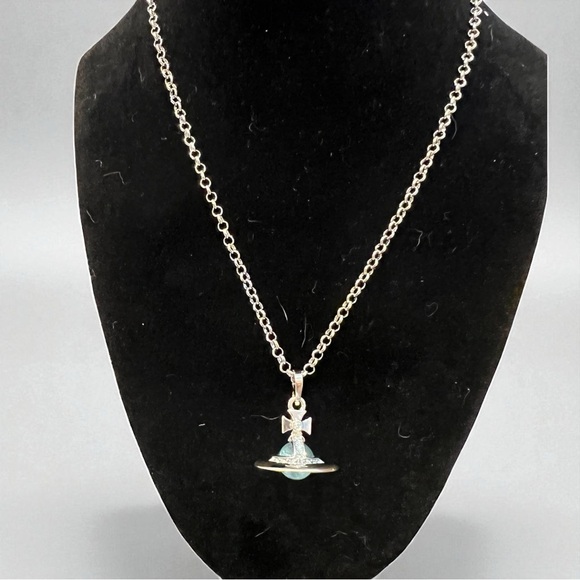 Vivienne Westwood Silver and Blue Orb Necklace - Picture 1 of 3